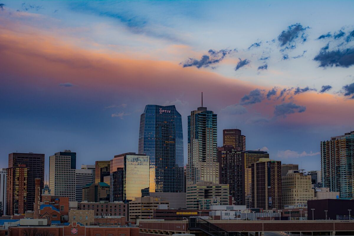 Boulder and Denver Front Range skyline at sunset