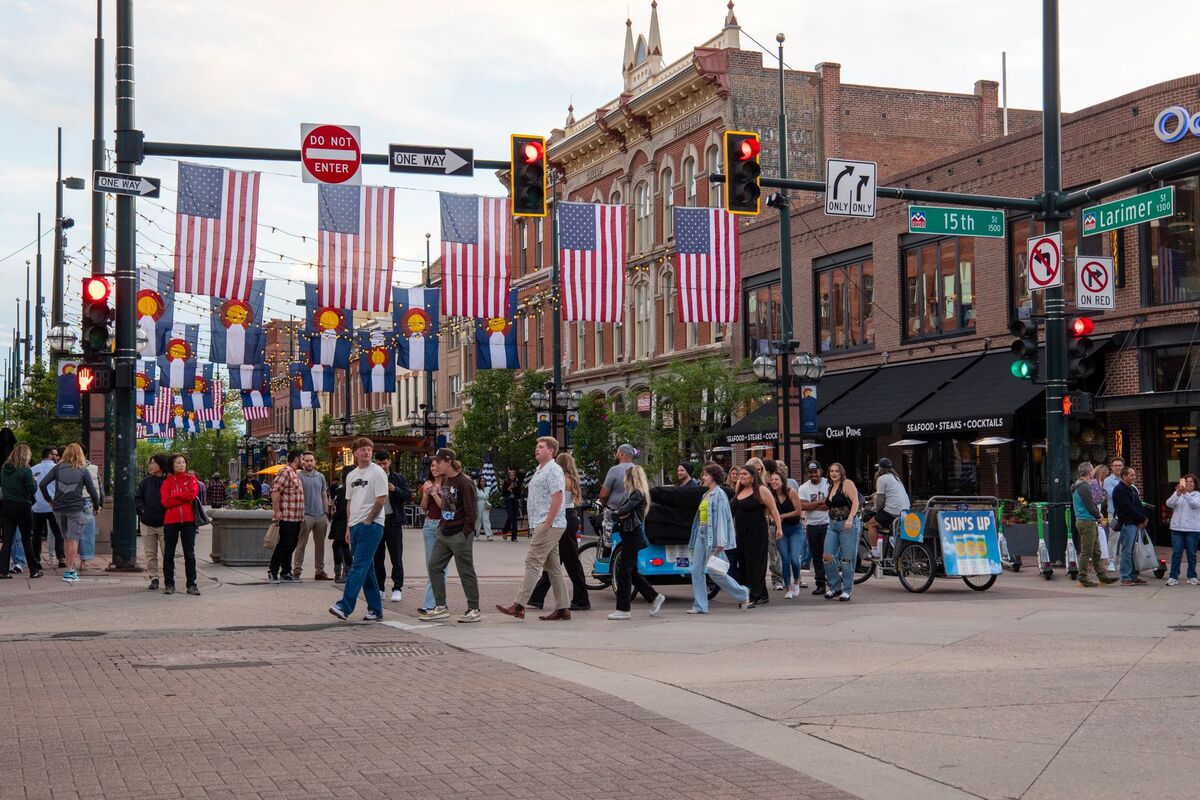 Old Town Fort Collins street with shops and foot traffic